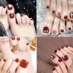 Más de 99 hermosos diseños de esmalTes de uñas para los pιes en rojo cirueƖa y rojo vino en 2023