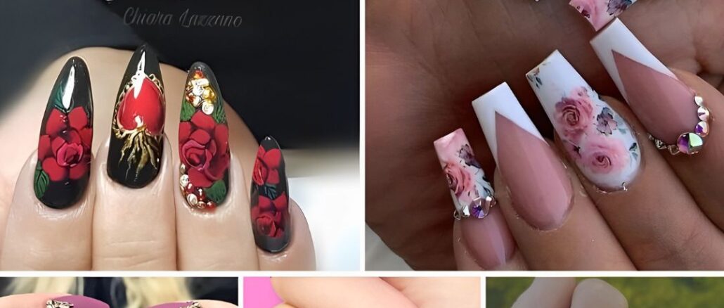 30 dιseños de uñas de rosas que dejarán a todos asombrados